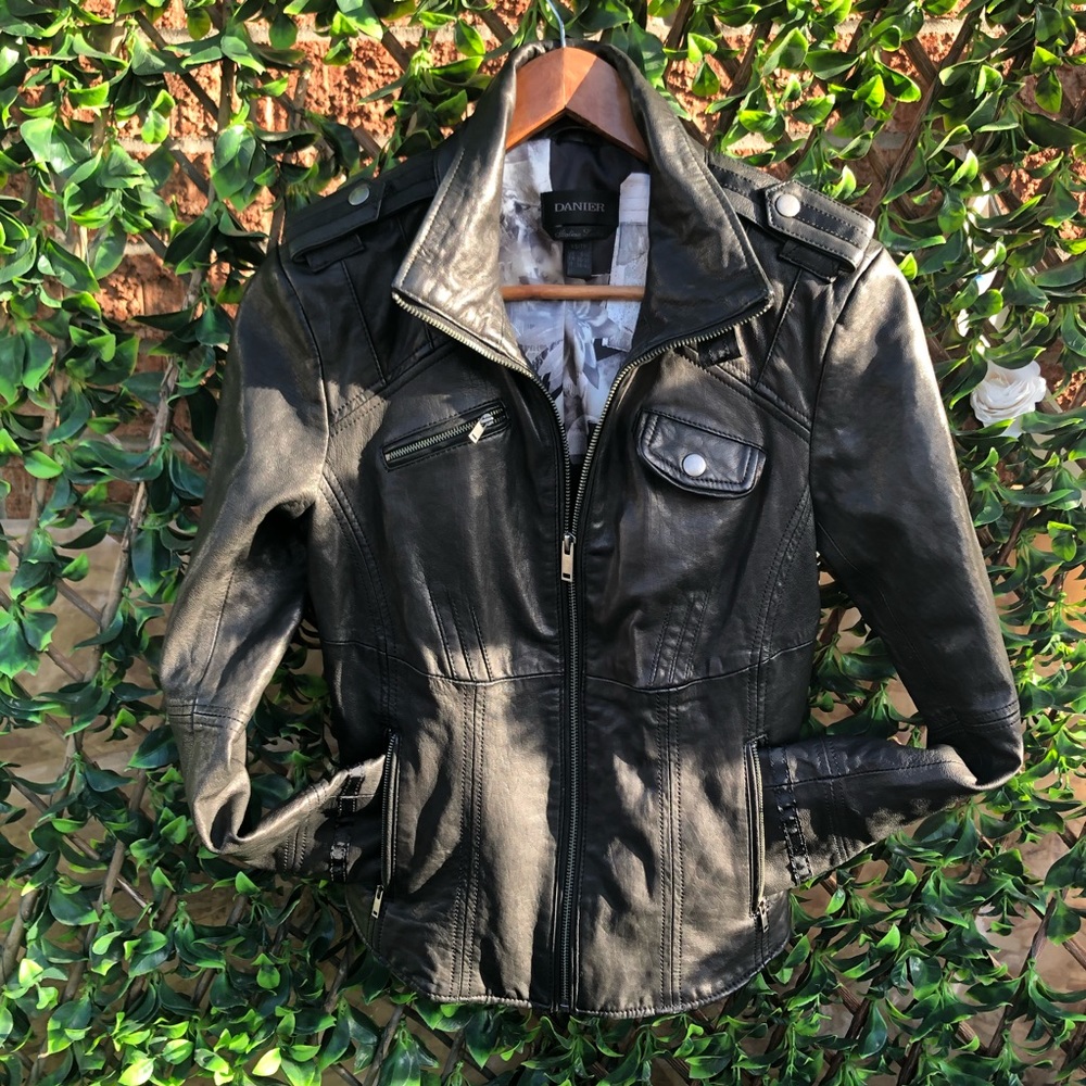 Danier Black Italian Leather Motorcycle Jacket